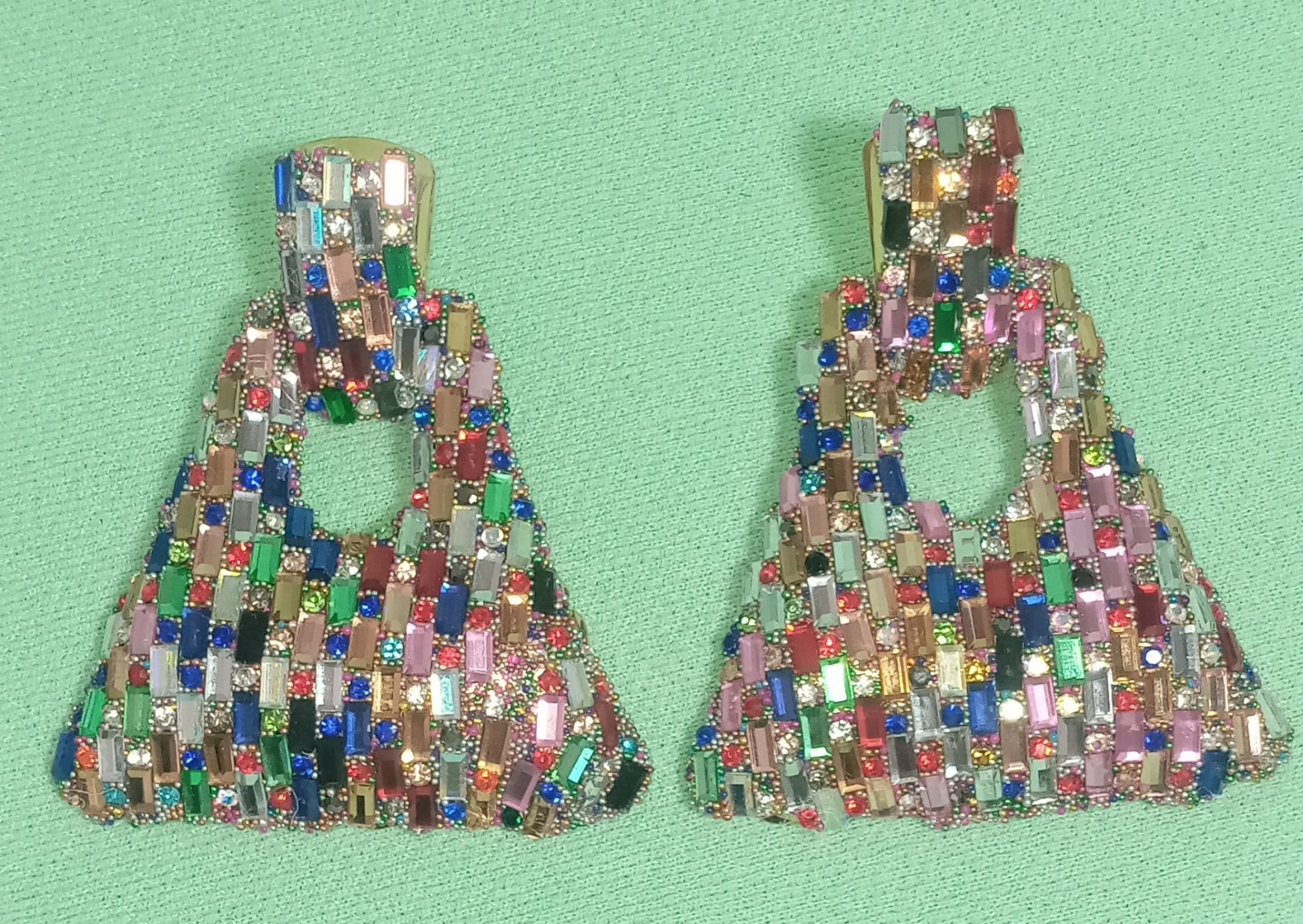 Big STATEMENT Multi Color RHINESTONE EARRINGS Col… - image 2