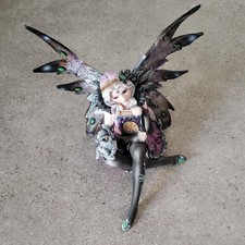 Fairy Figurine with Owl, Purple Dress, Mystical Book and Fantasy Wings