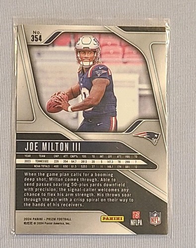Joe Milton III 2024 Panini Prizm Rookie New England Patriots - Picture 2 of 2