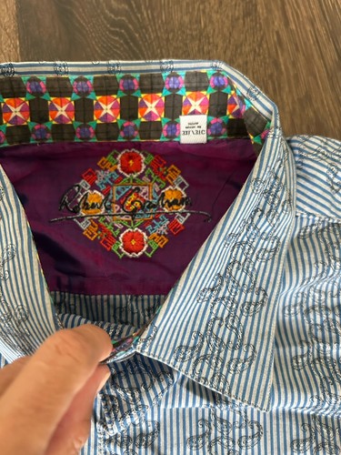 Robert Graham Blue Embroidered Long Sleeve Shirt Patterned 3XL Printed Cuff - Picture 4 of 7