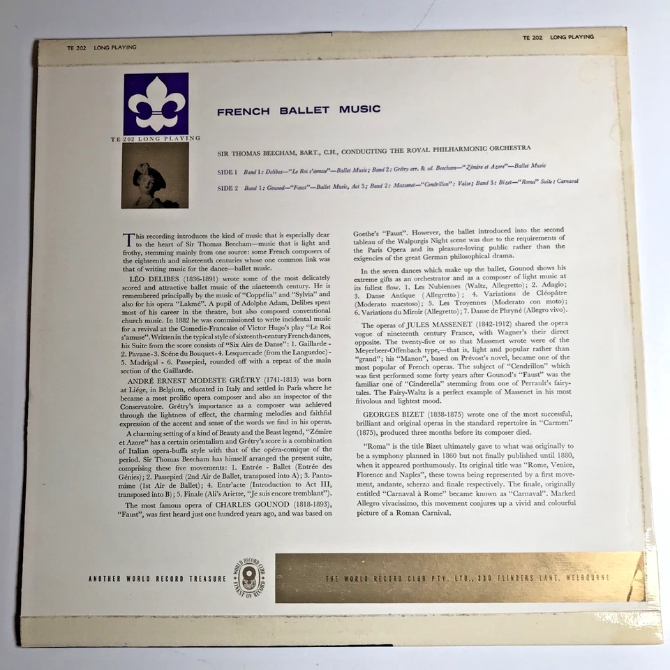 French Ballet Music Sir Thomas Beecham Bart CH Royal Philharmonic Orchestra LP - Image 2 of 4