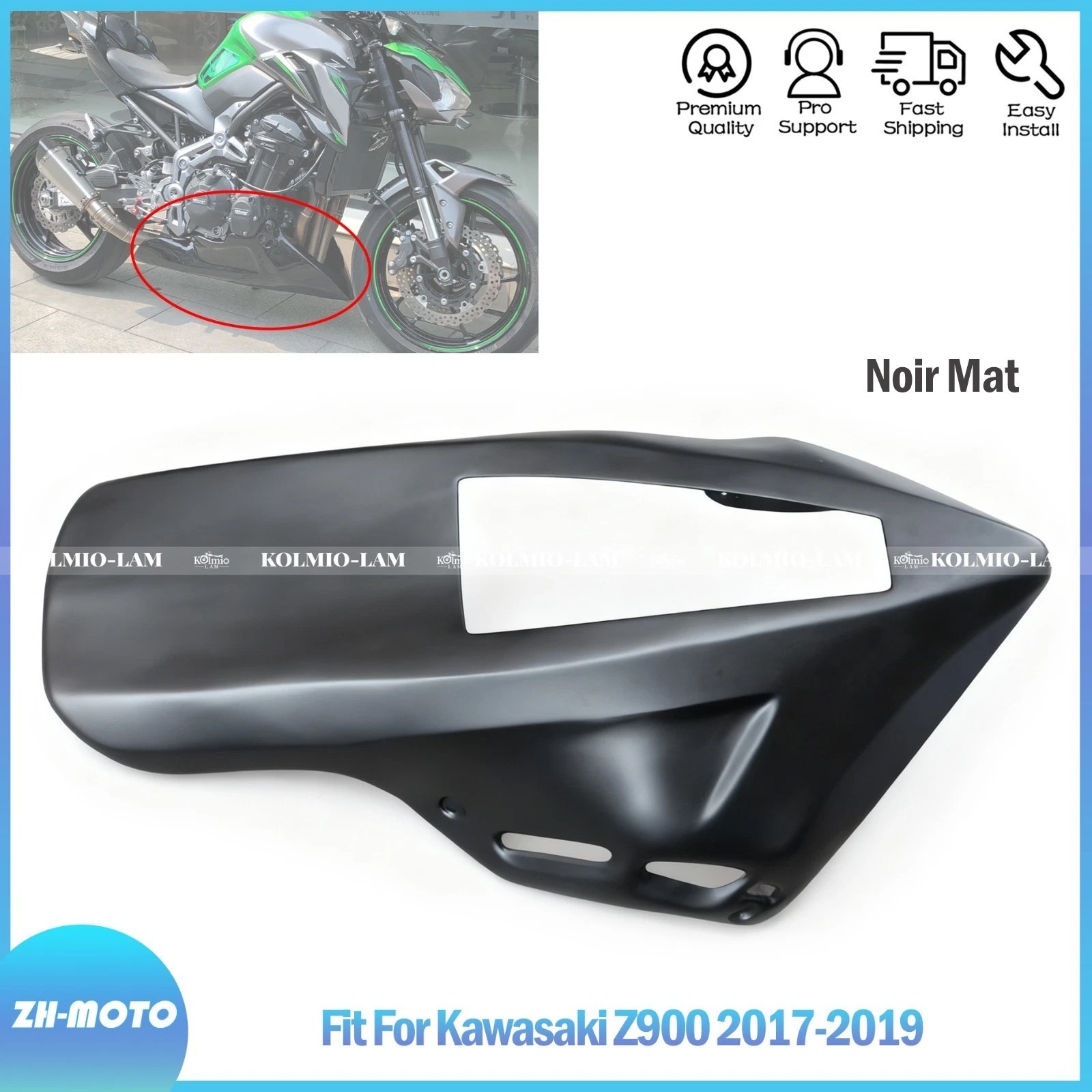 Sabot moteur Z900 2018 carénage inférieur moto NoirMat