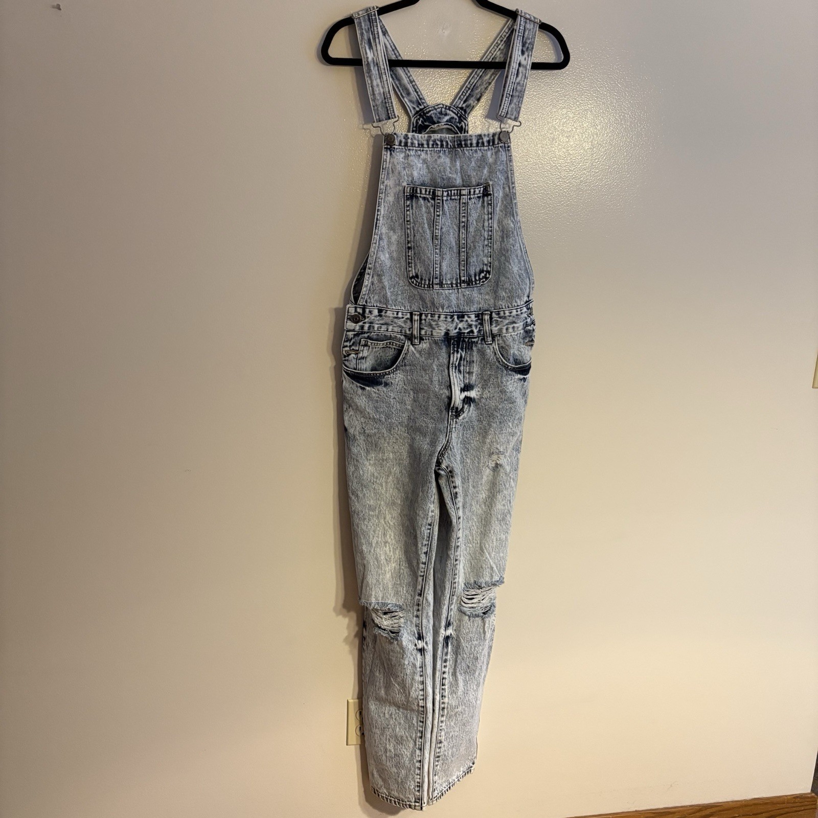 Forever 21 Men Size S Blue Acid Wash Denim Relaxed Distressed Jean Overalls NWT