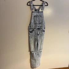 Forever 21 Men Size S Blue Acid Wash Denim Relaxed Distressed Jean Overalls NWT