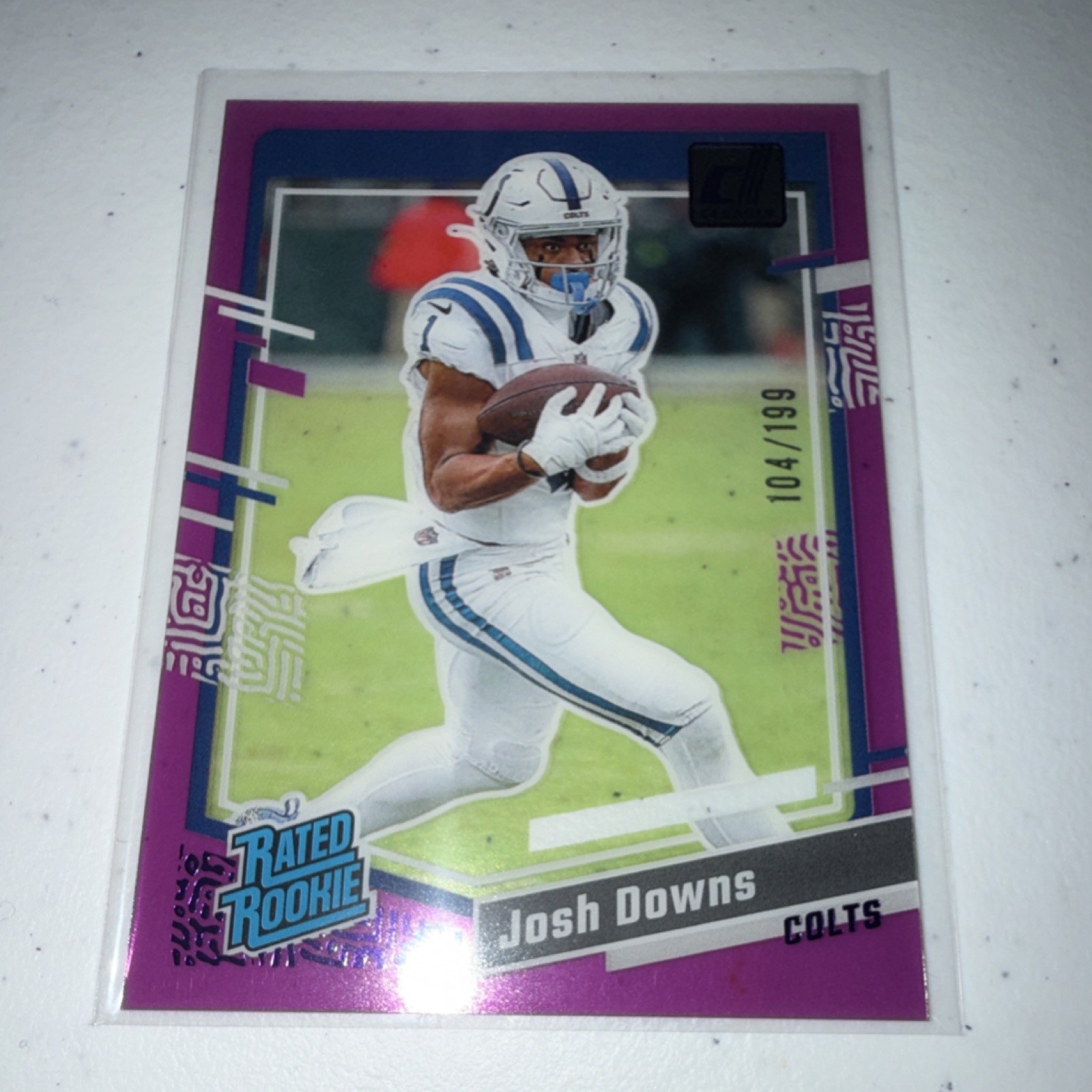 Panini 2023 Clearly Donruss Rated Rookie Josh Downs Purple /199 Colts #71