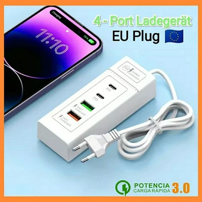 4-fach Mehrfach Stecker PD Schnellladegerät Netzteil 2x USB -C + 2x USB Charger - Bild 1 von 3