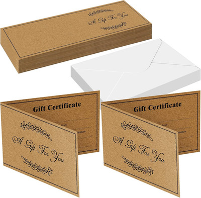 Sinmoe 50 Sets Gift Certificates for Business Kraft Blank Gift Certificate Cards