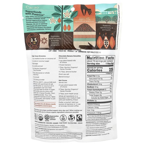Navitas Organics Bio Kakaopulver 16 oz 454 g B Corp, BPA-frei, Fair Trade, - Bild 2 von 3