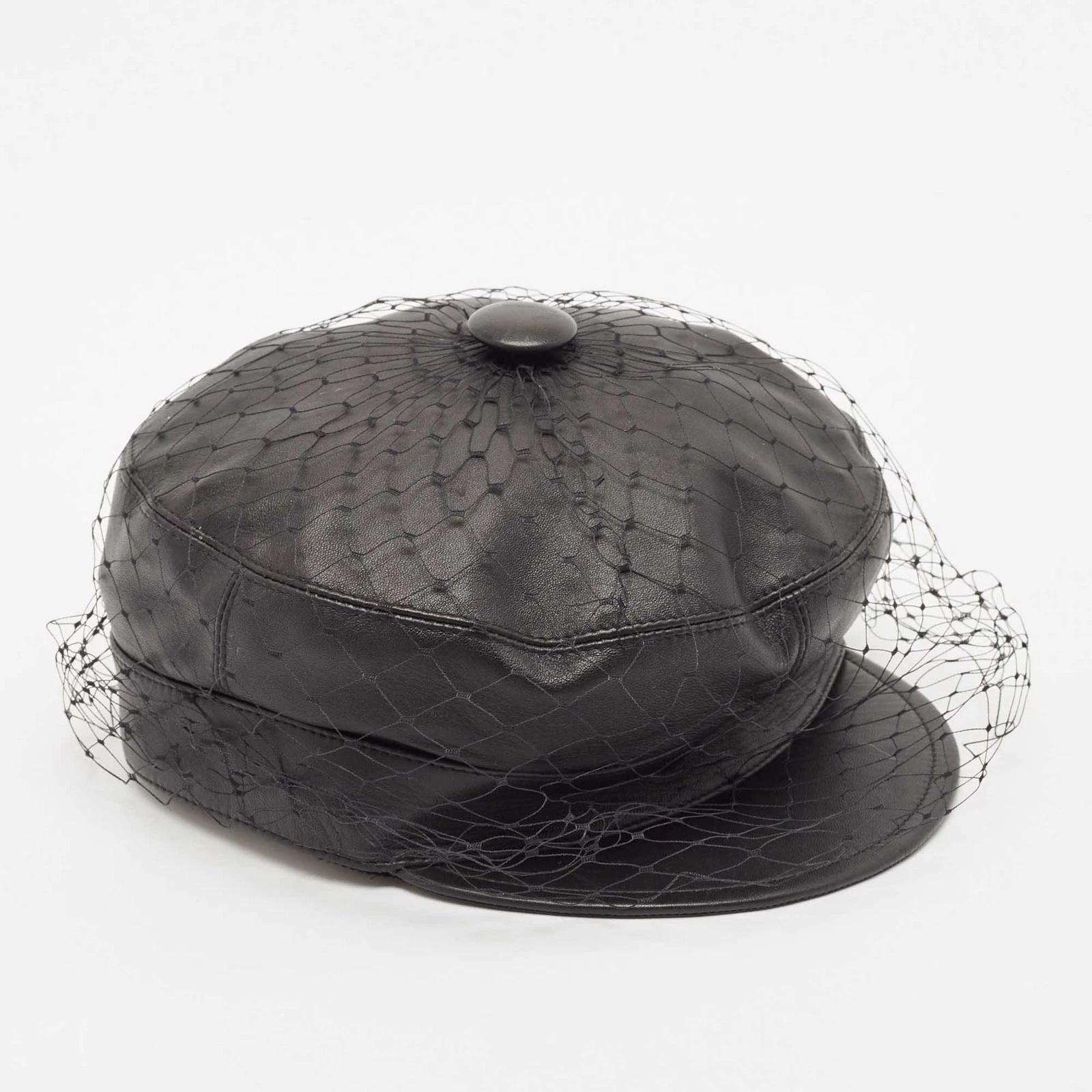 Casquette béret Arty Christian Dior en cuir noir avec voile