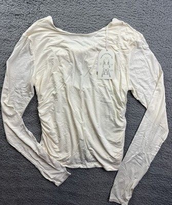 Blogilates Womens Large Cream Twisty Long Sleeve Ruched Top