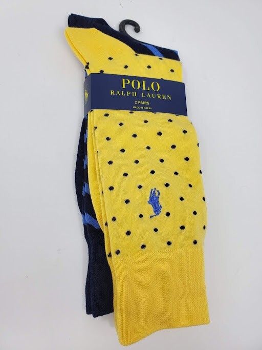 Polo Ralph Lauren Confezione da 2 Uomo Polka a pois e righe Pony Calzino Equipaggio 10 13