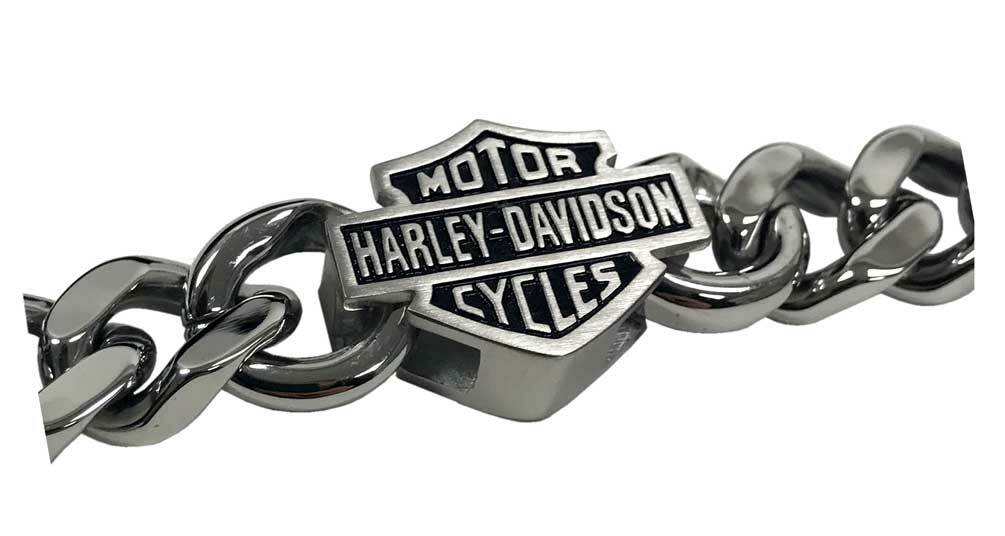 Harley-Davidson Men's Bar & Shield Stainless Steel Chain Bracelet - 8\" Or 9\" Silver