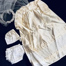 Vintage Baby Girl Baptism/Christening 4 Pcs with Ivory Satin Dress