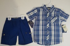 lucky brand toddler boys 2 piece set original  48 blue elastic waist Lucky logo