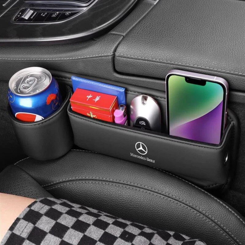 2PC Car Seat Gap Filler Storage Box Cup Holder Organizer for Mercedes Benz Black - Image 2 of 4