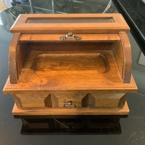 VTG Wood Dresser Men's Valet Roll Top Organizer Jewelry Box W/ Drawer MCM - Picture 7 of 9