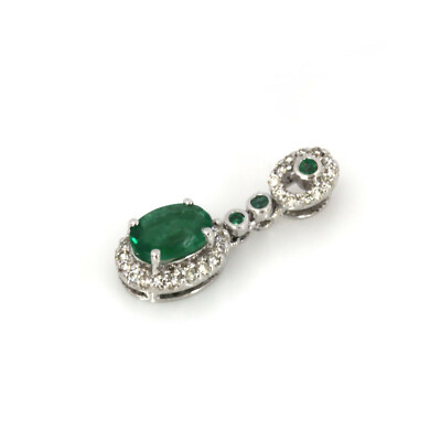 0,6 ctw natürlicher Smaragd & Diamant massiv 14k Weißgold ovaler Heiligenschein Anhänger 0,71'' L