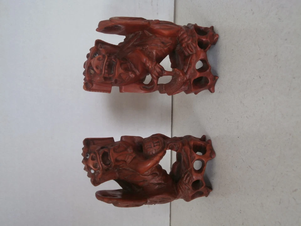 antiguo chino tallado a mano exótico madera de rosa foo perro detalles finos conjunto de dos Foto 4 de 4