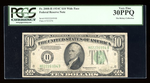 DBR 1934-C $10 FRN St. Louis Wide Fr. 2008-Hw PCGS 30 PPQ Serial H02226994B - Picture 1 of 2