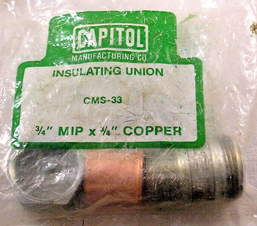 Capitol Mfg. Insulating Union CMS-33, 3/4" MIP x 3/4" COPPER  New
