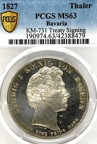 German States Bavaria 1827 Taler Coin Thaler NGC MS 63 F.STG/STG CUSTOM TREATY
