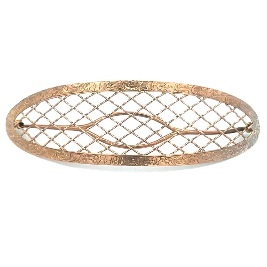Victorian Gold Hair Brooch 9k Rose Gold Floral Mesh Style Hand Made