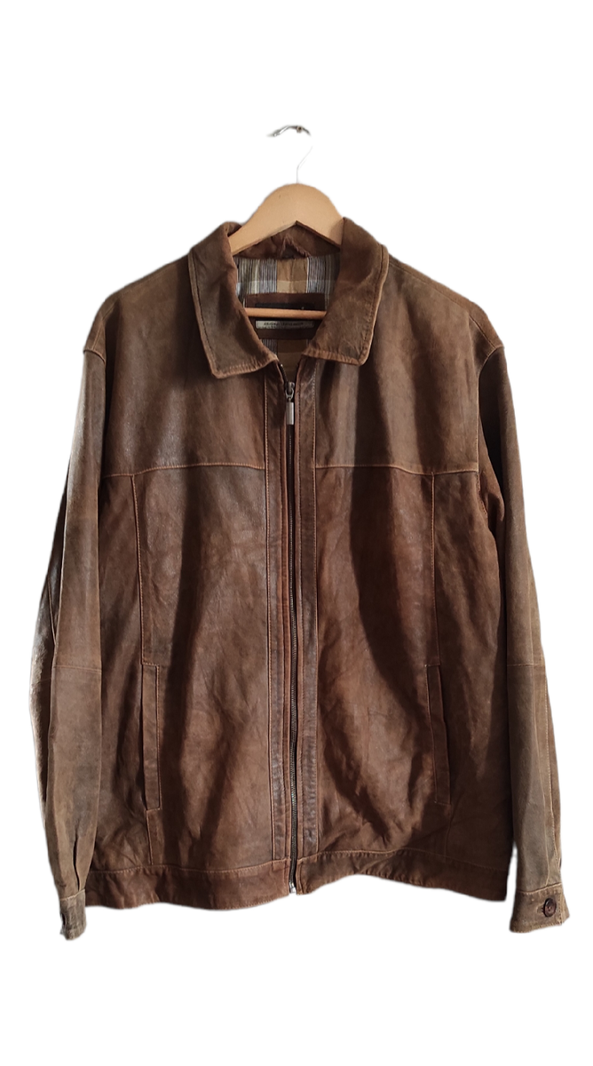 Vintage Trapper Motorcycle Nappa Genuine Leather Mens Brown Jacket