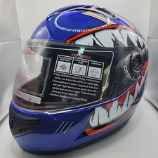 Shark / Blue Youth Large Full Face Helmet DOT Motorcycle TCMT DP808 FMVSS NO 218