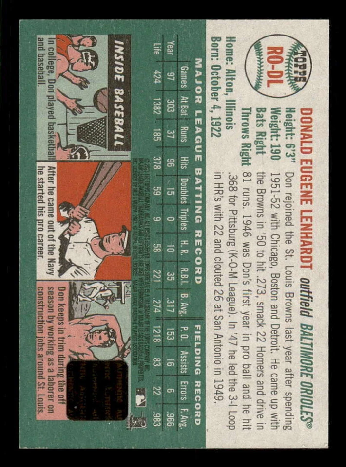 2003 Topps Heritage Real One Autograph/Auto Red Ink Don Lenhardt Orioles 36/54 - Image 2 of 2