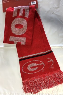 Georgia Bulldogs Scarf Knit Winter Neck NEW NCAA Metallic Thread Silver Logo