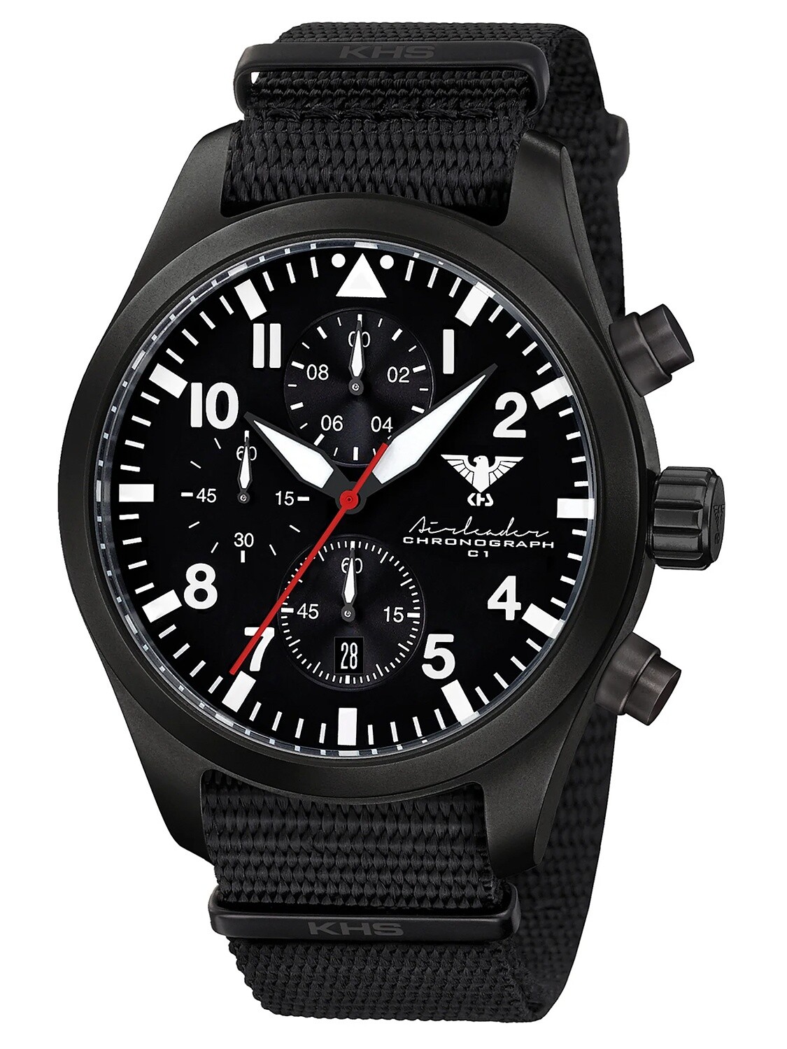 KHS Mens Airleader Chronograph Wristwatch in Black with Chrono Feature  