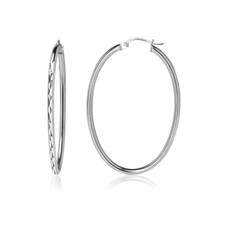 Oval Diamond-Cut 2mm Hoop Earrings in Sterling Silver, 40mm