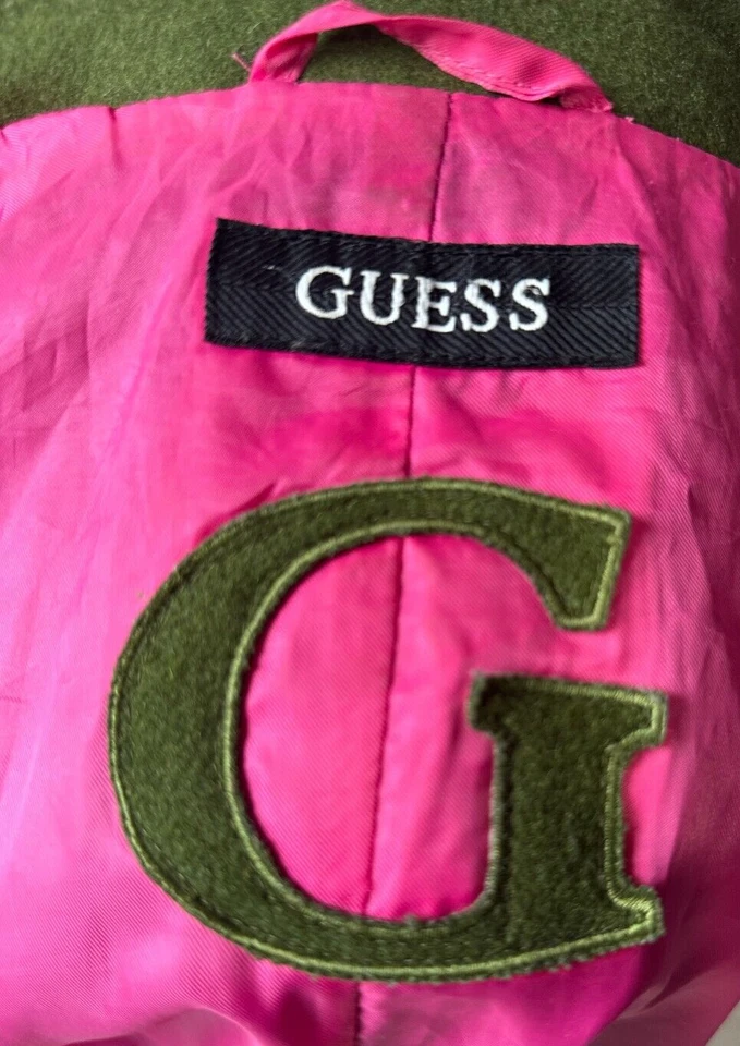 Guess Retro 90's Green Wool Womens VINTAGE Snap Peacoat Pink Jacket XL - Image 3 of 4