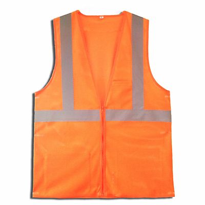 Lot of 24 Class 2 ORANGE Hi-Viz ANSI Safety Vests with Zipper M