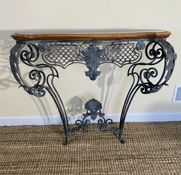 *¡Raro!!*¡Mesa consola de hierro forjado con espejo Ethan Allen Country French Legacy! Foto 3 de 4