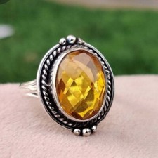 Citrine Gemstone 925 Sterling Silver Handmade Women Ring Christmas Gift B-386