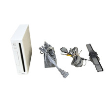 Nintendo Wii White Console RVL-001 with Sensor Bar  Cables - Tested