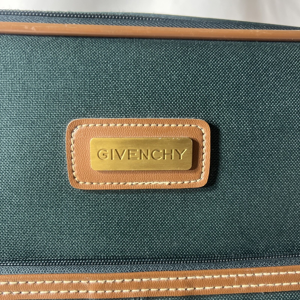 VTG Givenchy Model Suitcase Luggage Dark Green + Brown VG Wheels