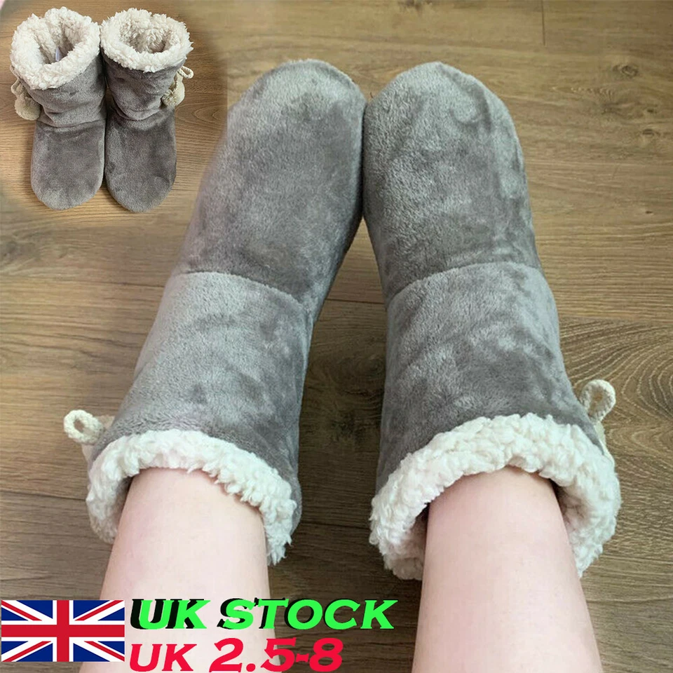 LADIES SLIPPERS WOMENS FUR THERMAL ANKLE BOOTS WARM SHOES SIZE UK GREY