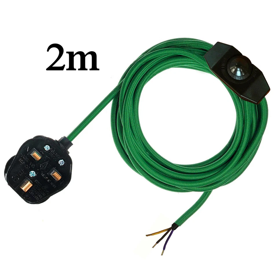 Styles 8 Colours 3Pin UK Plug with Switch 3 Core Braided Fabric Cable Vintage 2M - Image 3 of 4