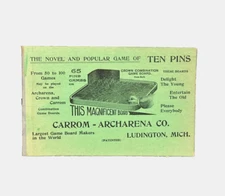 Carrom Archarena Co Game Table Ten Pins Instruction Card ANTIQUE Advertising Ad
