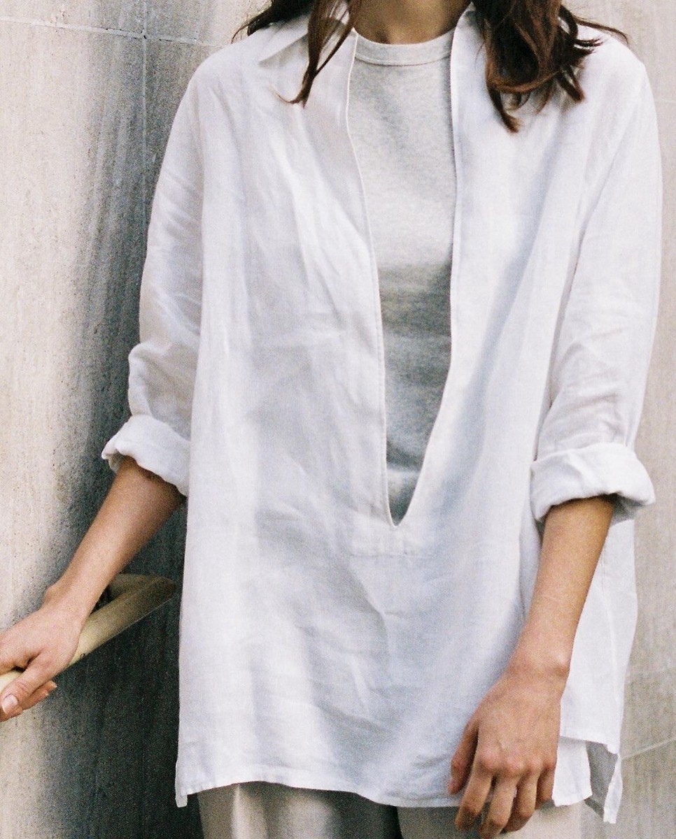 Hermes Paris Margiela Spring 1999 White Linen Vareuse Shirt Hermes Paris Margiela Spring 1999 White Linen Vareuse Shirt