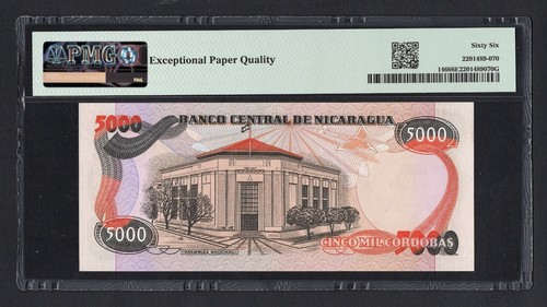 Nicaragua 5000 Cordobas 1985(ND 1987) P146 Uncirculated Graded 66 - Picture 2 of 2