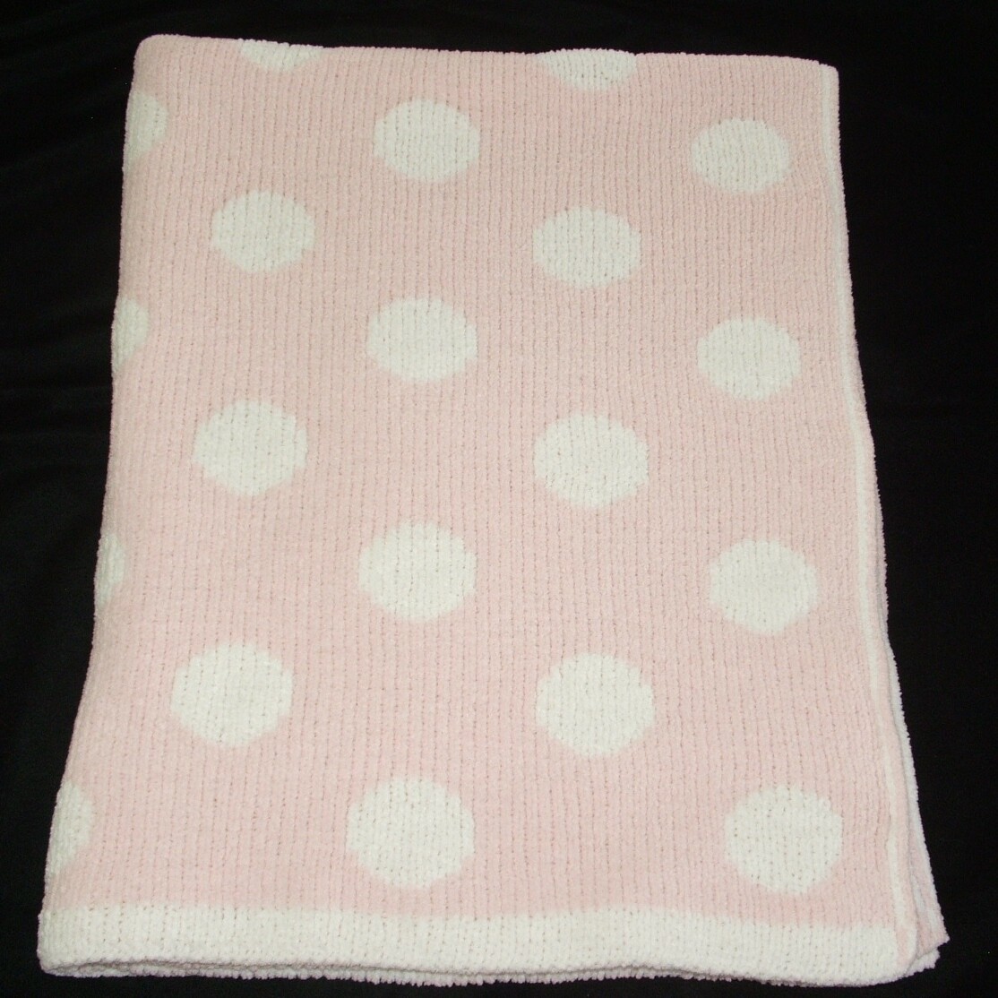 First Impressions Pink White Polka Dot Chenille Baby Blanket Reversible Circles Ebay