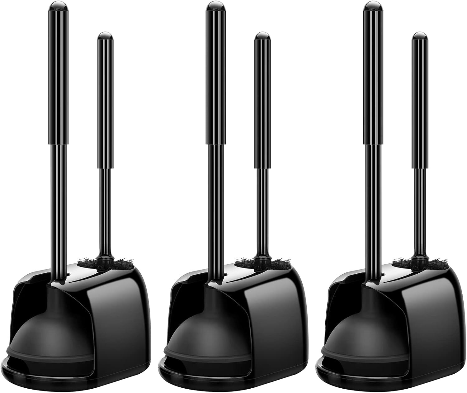 Suction Power Toilet Brush and Plunger Set for Deep Clean - Black 3 Pack