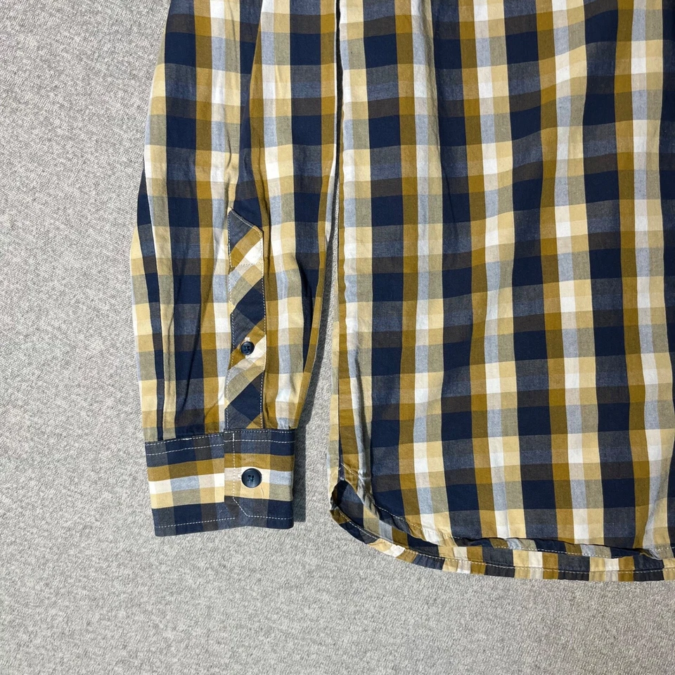 Merrell Button Down Shirt Men Size Small Ivory Blue Yellow Plaid Casual Cotton - Image 4 of 4