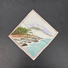 Vintage Square Silk Japanese Mountain Scene Handkerchief 11"x11"Hanky Square