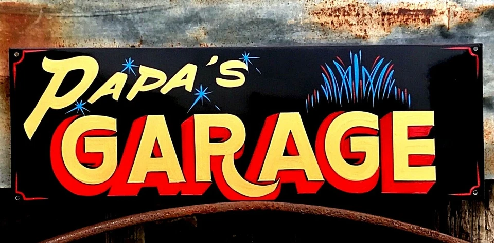 Letrero personalizado o pintado de garaje de papá Hot Rat Rod Shop arte a rayas Foto 3 de 4