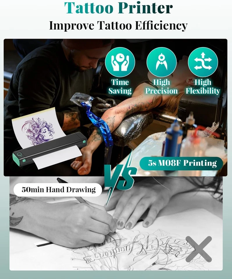 Phomemo M08F Tattoo-Schablonendrucker, kabelloser tragbarer Thermotattoo-Drucker - Bild 3 von 4