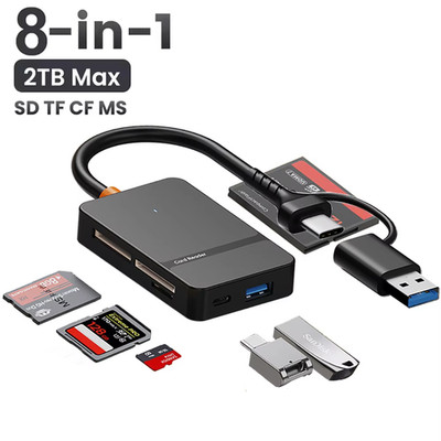 USB C 8-In-1-Kartenleser, Multifunktionaler Kartenleser, Unterstützt Sd/Tf/Cf/Ms